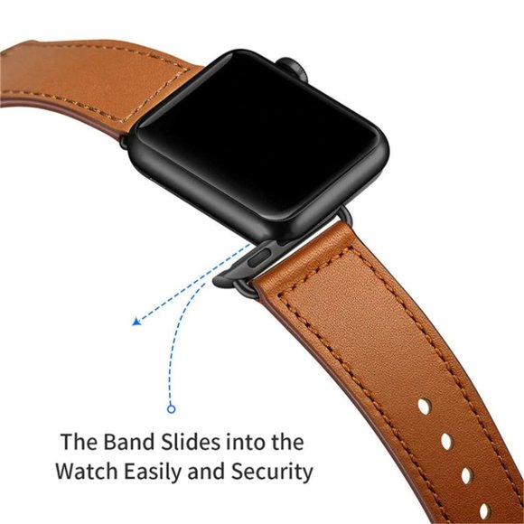 NEW Brown Genuine Leather For Apple Watch - Picture 4 of 7